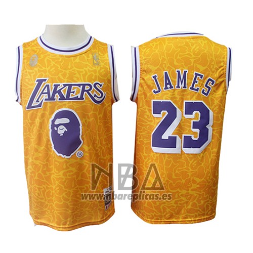 Camiseta Los Angeles Lakers Lebron James NO 23 Mitchell & Ness Amarillo